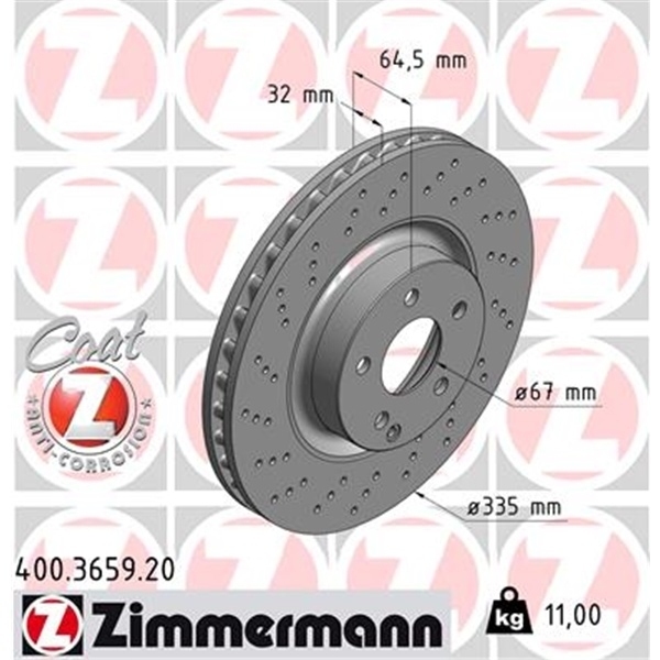 Zimmermann Gelochte Bremsscheiben 335mm  Beläge vorne für MERCEDES S-Klasse W221