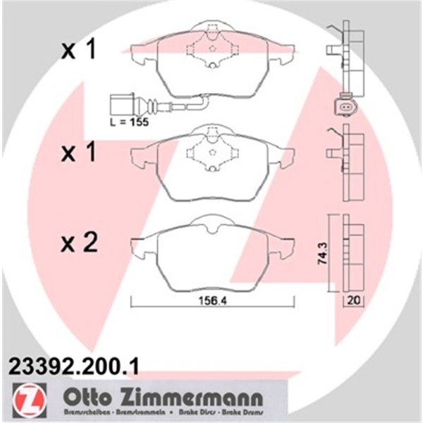 Zimmermann Bremsen Set 2 Bremsscheiben 4 Bremsbeläge vorne Audi A3 8L1