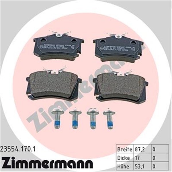 Zimmermann Bremsen 2 Bremsscheiben 4 Bremsbeläge hinten Audi A4 8E2 B6 1.9 Tdi