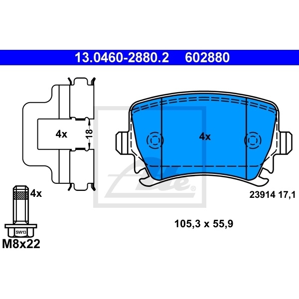 ATE Bremsenset hinten Bremsscheiben + Bremsbeläge für VW Passat Variant