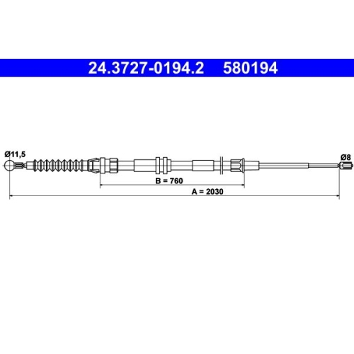 Ate 24.3727-0194.2 Seilzug Feststellbremse Hinten für Vag