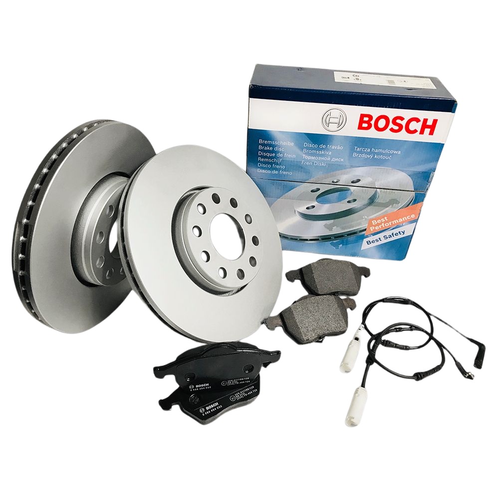 Bosch Gelochte Bremsscheiben + Beläge vorne für MERCEDES C-Klasse W204 S204