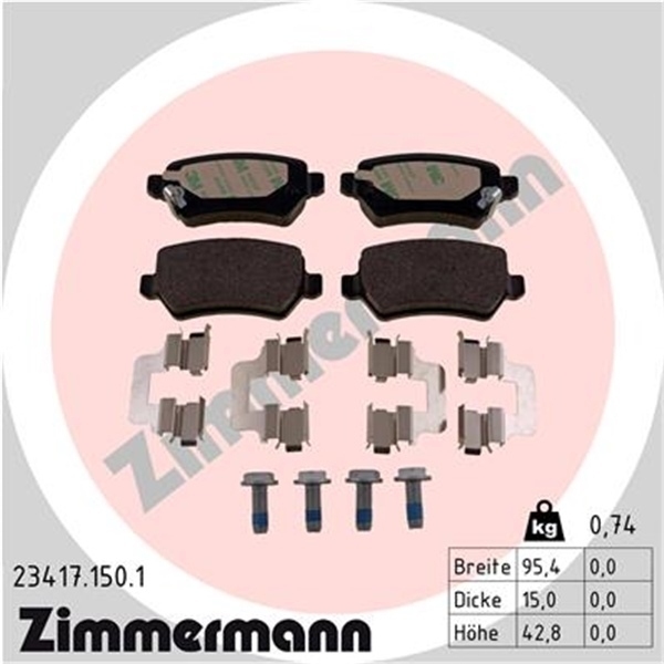 Zimmermann Bremsen Bremsscheiben Bremsbeläge Hinten Opel Zafira F75
