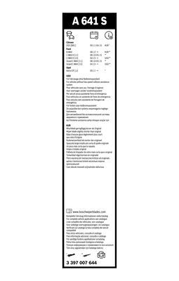 BOSCH Wischblattsatz A641S 3397007644