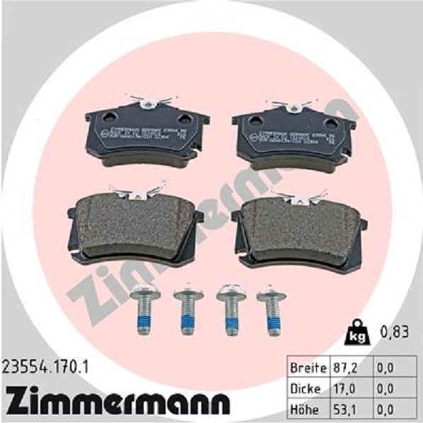 Zimmermann Bremse Bremsen Bremsscheiben Kit Hinten Audi A3 8p1 Pr 1kq 1kd