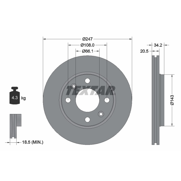 TEXTAR BREMSSCHEIBEN 247mm + BELÄGE VORNE PEUGEOT 106 I