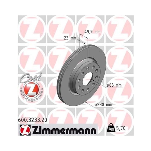 2 X ZIMMERMANN Bremsscheibe Coat Z 600.3233.20