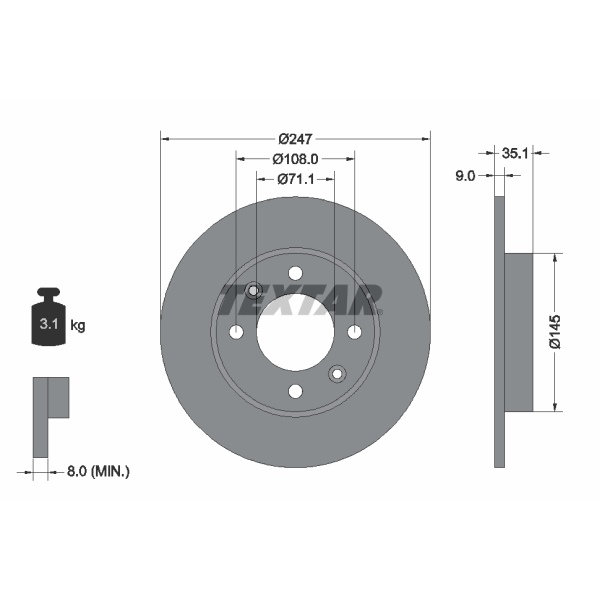 Textar Bremsscheiben Beläge hinten für CITROEN Berlingo C2 C3 für PEUGEOT 307