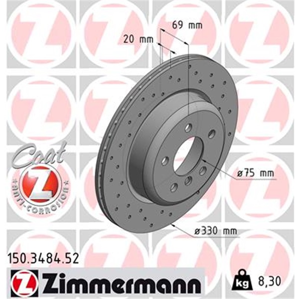 Zimmermann Gelochte Sport Bremsscheiben 330mm Beläge hinten für BMW 5Er F11