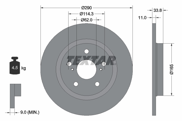 TEXTAR BREMSSCHEIBEN 290mm + BELÄGE HINTEN für TOYOTA AVENSIS T27 Limo + Kombi