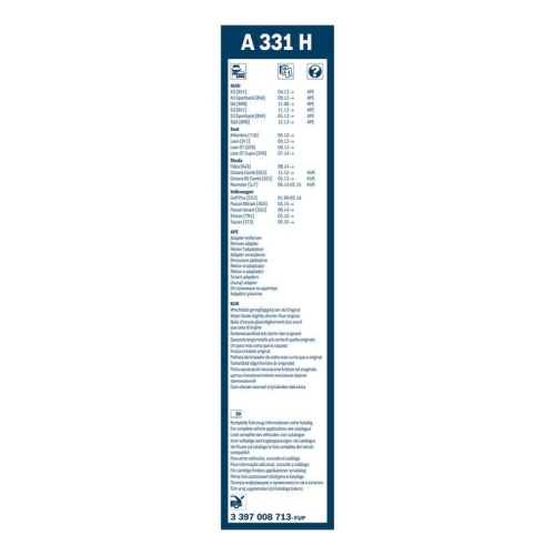 Bosch 3 397 008 713 Wischblatt Hinten für Seat VW