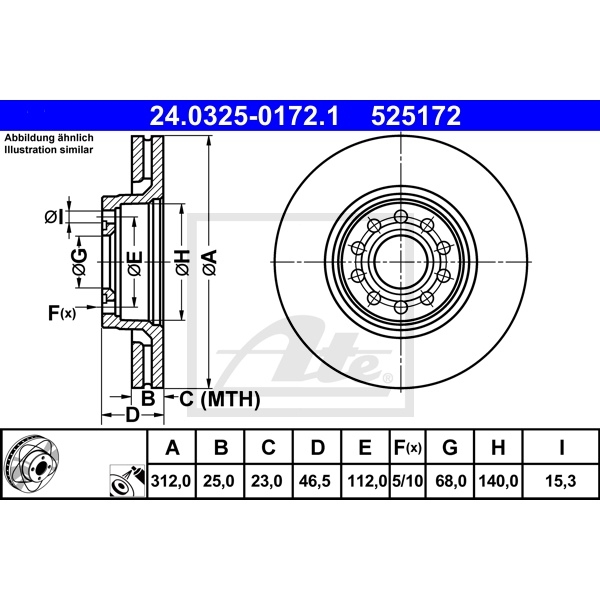 ATE BREMSEN 2 BREMSSCHEIBEN POWER DISC 4 BREMSBELÄGE VORNE VW PASSAT 3B6 2.5 TDI