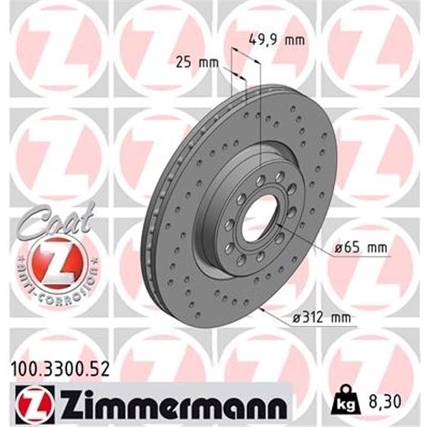 ZIMMERMANN SPORT BREMSEN BREMSSCHEIBEN KIT VORNE VW GOLF 5 2.0 GTI