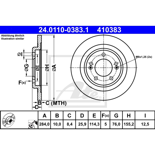 ATE Bremsscheiben Ø 284Mm Beläge Für Hyundai I30 Gd Kia Ceed Jd hinten