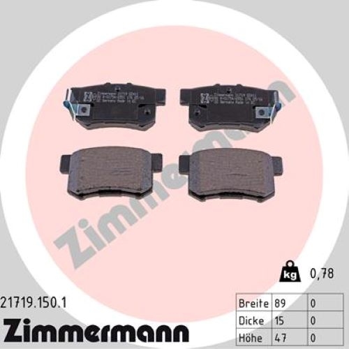 ZIMMERMANN Bremsscheiben + Beläge Honda Accord VII Tourer hinten