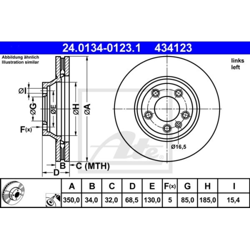 1 X ATE Bremsscheibe 24.0134-0123.1