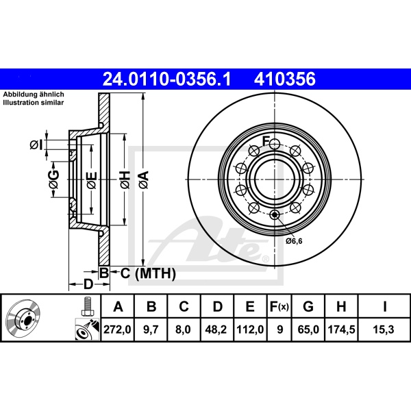 ATE Bremsenset hinten Bremsscheiben + Bremsbeläge für VW Caddy Iii Kombi