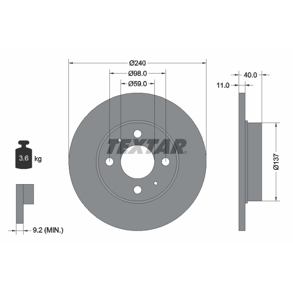 Textar Bremsscheiben 240mm + Beläge Vorn für FIAT Panda 169 Bj. 2003 - 2012