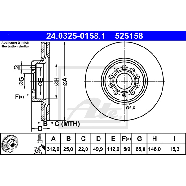 ATE Bremsenset vorne hinten Power Disc Bremsscheiben Bremsbeläge für VW Golf Vii