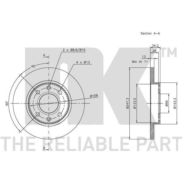 NK Bremsscheiben 247mm Beläge vorne für PEUGEOT 206 1.1 I Mit Abs Bis 04.03.2001