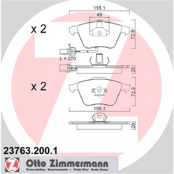 ZIMMERMANN BREMSEN SET 2 BREMSSCHEIBEN 4 BREMSBELÄGE VORNE AUDI A4 8E2 B6