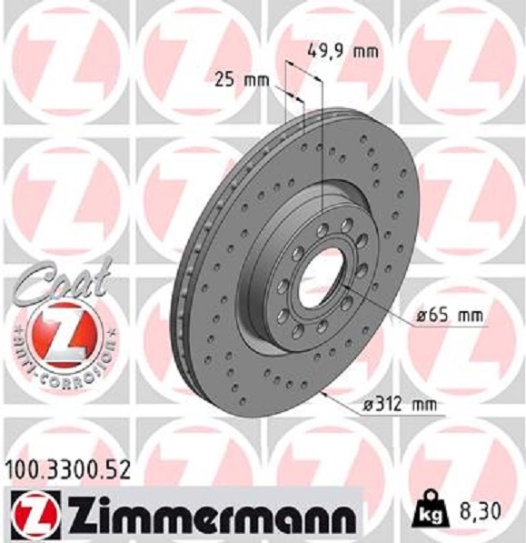 ZIMMERMANN BREMSE BREMSEN SPORT BREMSSCHEIBEN KIT VORNE VW PASSAT 3C 2.0 TDI