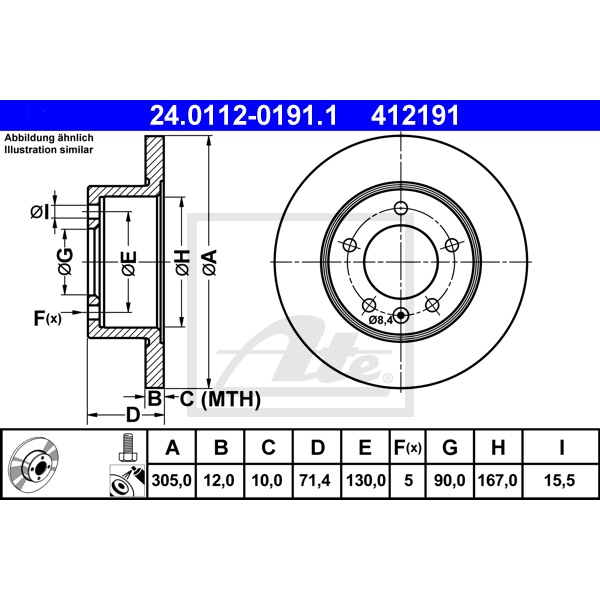 ATE Bremsscheiben 305mm Massiv, Voll + Beläge hinten für OPEL Movano
