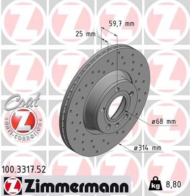 2 X ZIMMERMANN Bremsscheibe Sport Z 100.3317.52