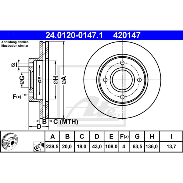 ATE Bremsscheiben 240Mm +Beläge vorne Für Ford Fiesta Mk4 Iv + Ka + Courier
