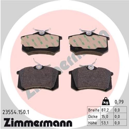 Zimmermann Bremsen Beläge Bremsscheiben Kit Hinten für Audi A3 8p1 Pr 1kq 1kd