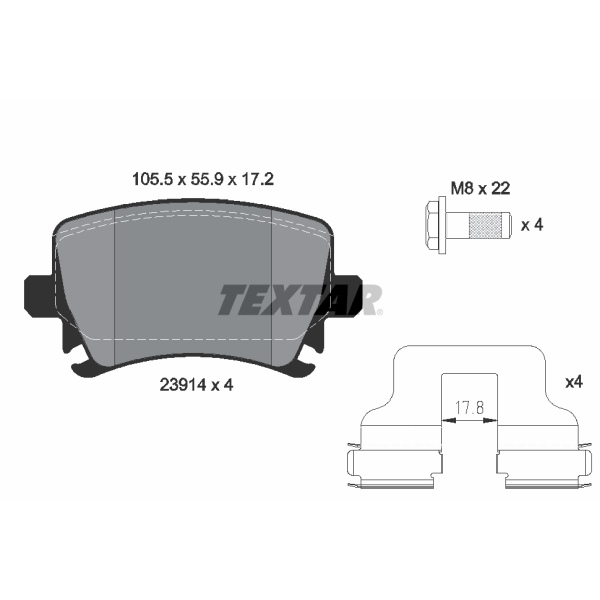 Textar Bremsenset hinten Bremsscheiben + Bremsbeläge für VW Touran