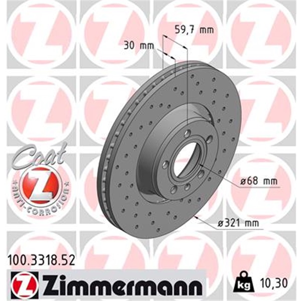 Zimmermann Sport Bremsscheiben + Beläge vorne für AUDI A6 Avant 2.8 Fsi Quattro
