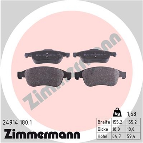 Zimmermann Bremsen Kit Bremsscheiben Beläge vorne für RENAULT Megane 3 Scenic 3