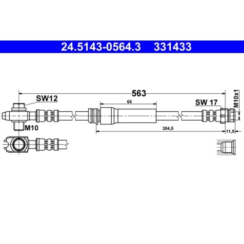 Ate 24.5143-0564.3 Bremsschlauch Vorderachse für Seat Skoda Vag