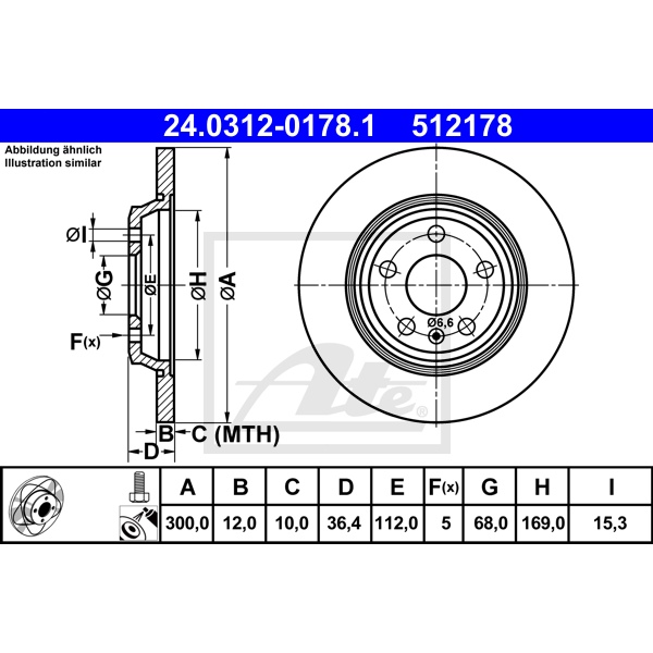 ATE Powerdisc Bremsscheiben 300mm + Beläge hinten für AUDI A6 4G C7 + A7 4G