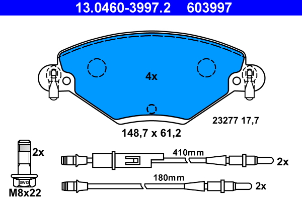 ATE Bremsscheiben + Beläge vorne + hinten für CITROËN C5