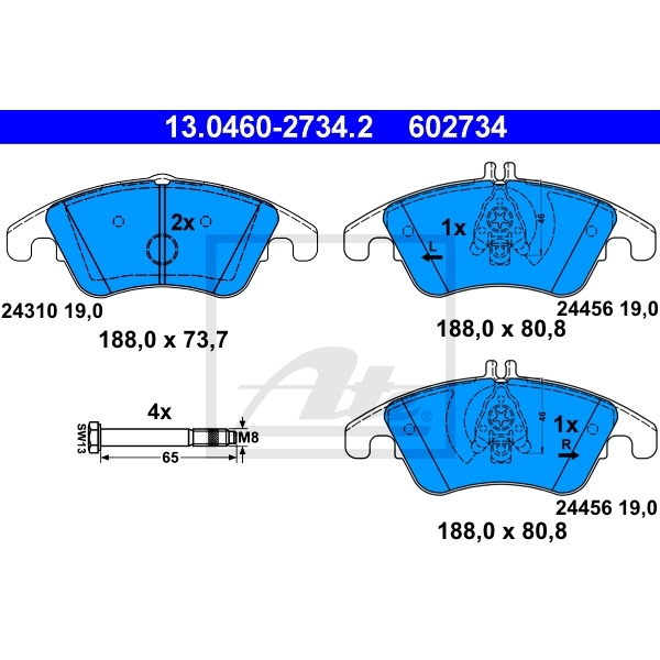 ORIGINAL ATE BREMSEN SET 2 BREMSSCHEIBEN + 4 BREMSBELÄGE VORNE 