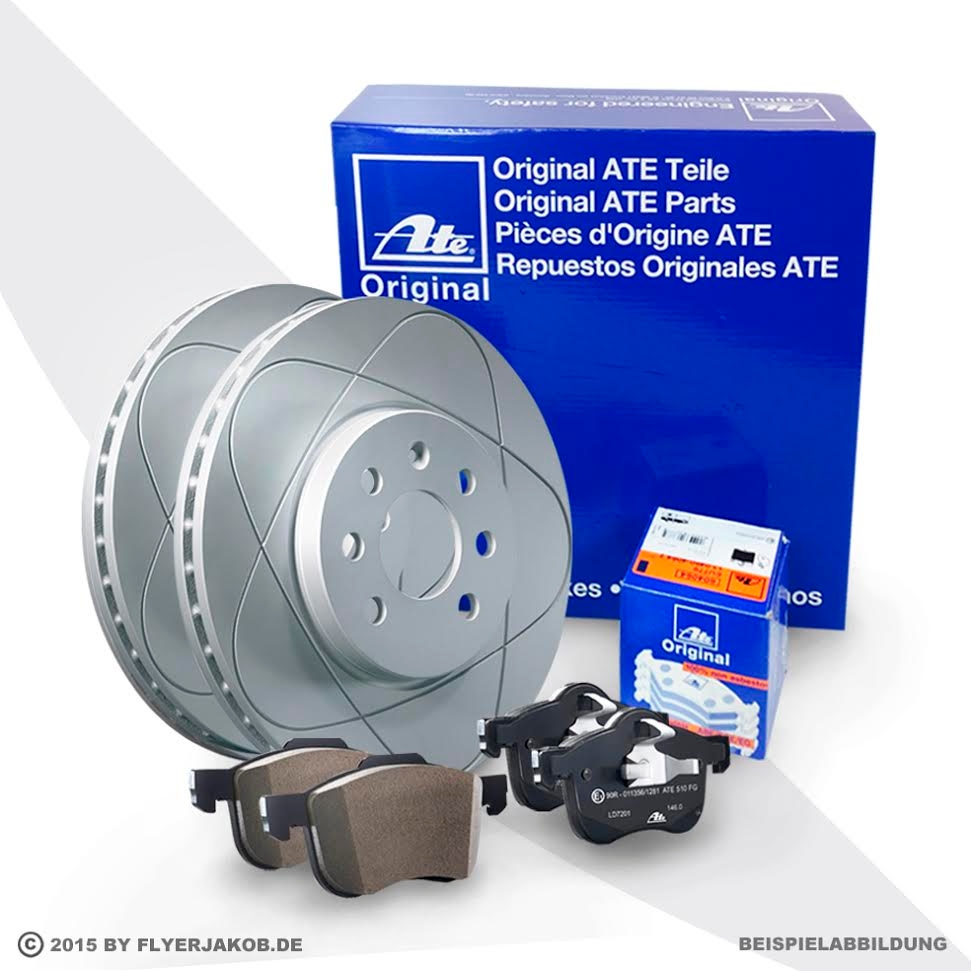 Original ATE Bremsen Set 2 Bremsscheiben Power Disc 4 Bremsbeläge vorne Audi Q5