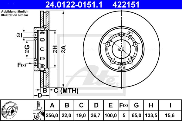 ATE Bremsscheibe 24.0122-0151.1 für Audi SEAT Skoda VW