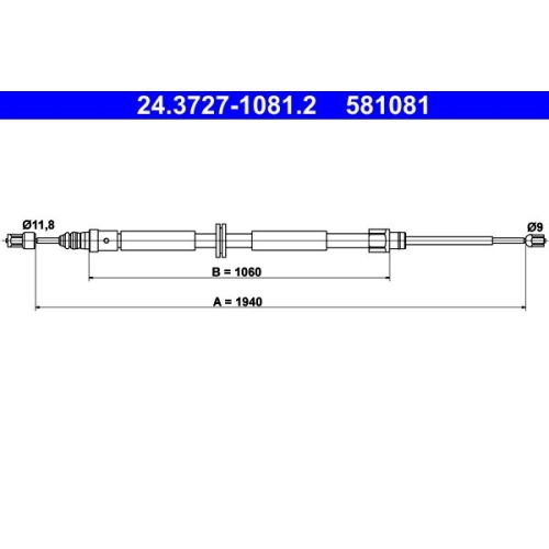 Ate 24.3727-1081.2 Seilzug Feststellbremse Hinten für Renault