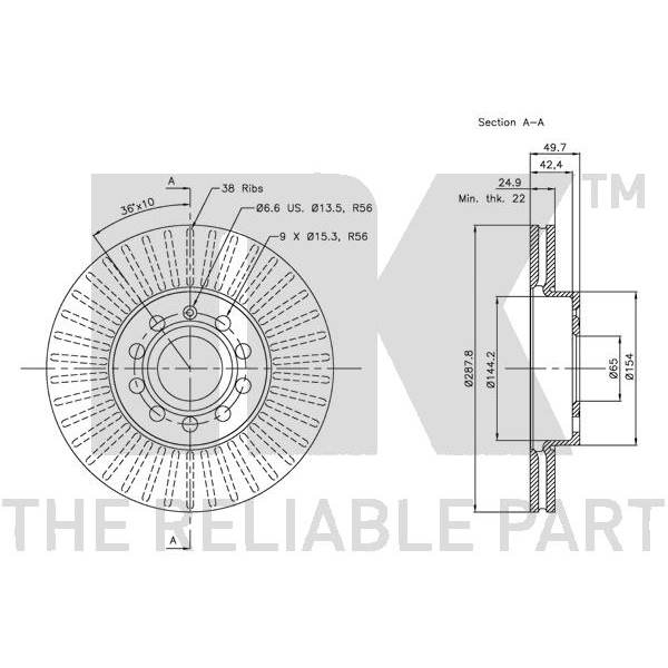 NK Bremsscheiben Ø288mm + Beläge vorne für AUDI A3 [8P] für SEAT Leon Altea
