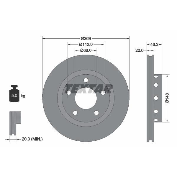 TEXTAR BREMSSCHEIBEN Ø269mm BELÄGE HINTEN AUDI A8 [D2, 4D]