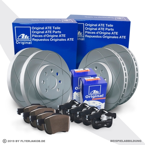 ATE POWERDISC SCHEIBEN + BELÄGE VORNE + HINTEN VW GOLF 7 TOURAN AUDI A3 8V Q2 TT
